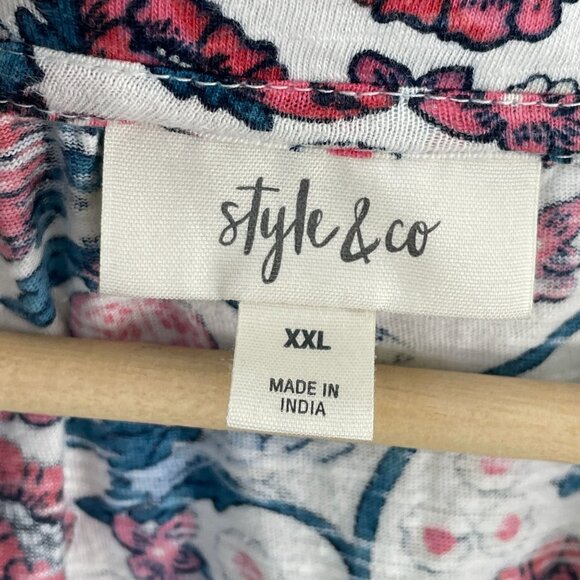 Style & Co Womens Plus XXL Floral Tunic Top 3/4 Sleeves Floral Pomegranate Bird - Picture 3 of 10